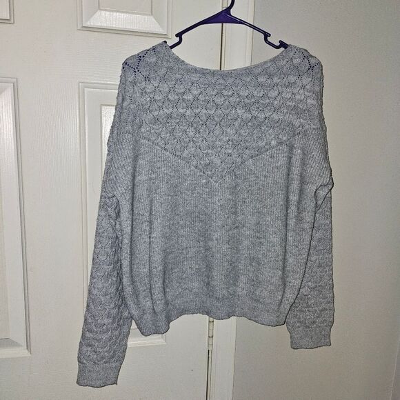Cupshe Gray Crew Neck Sweater with Textured Pattern - Picture 3 of 5